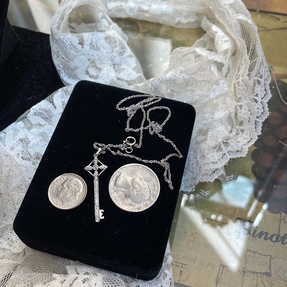 925 Sterling Diamond Key Pendant Necklace - Picture 7 of 10